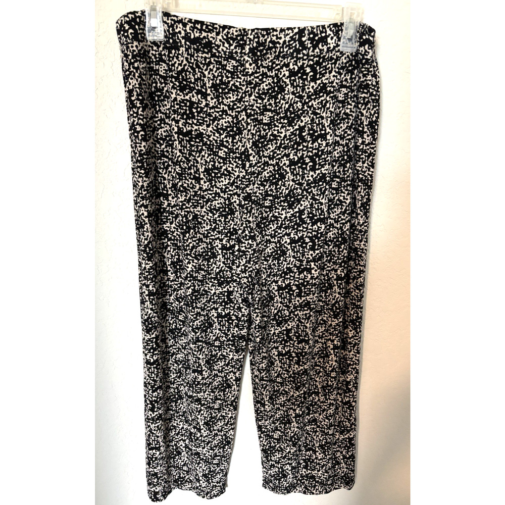 Chico's Travelers Black & Tan Abstract Wide Leg Crop Pants Sz 2 or L - Picture 2 of 3